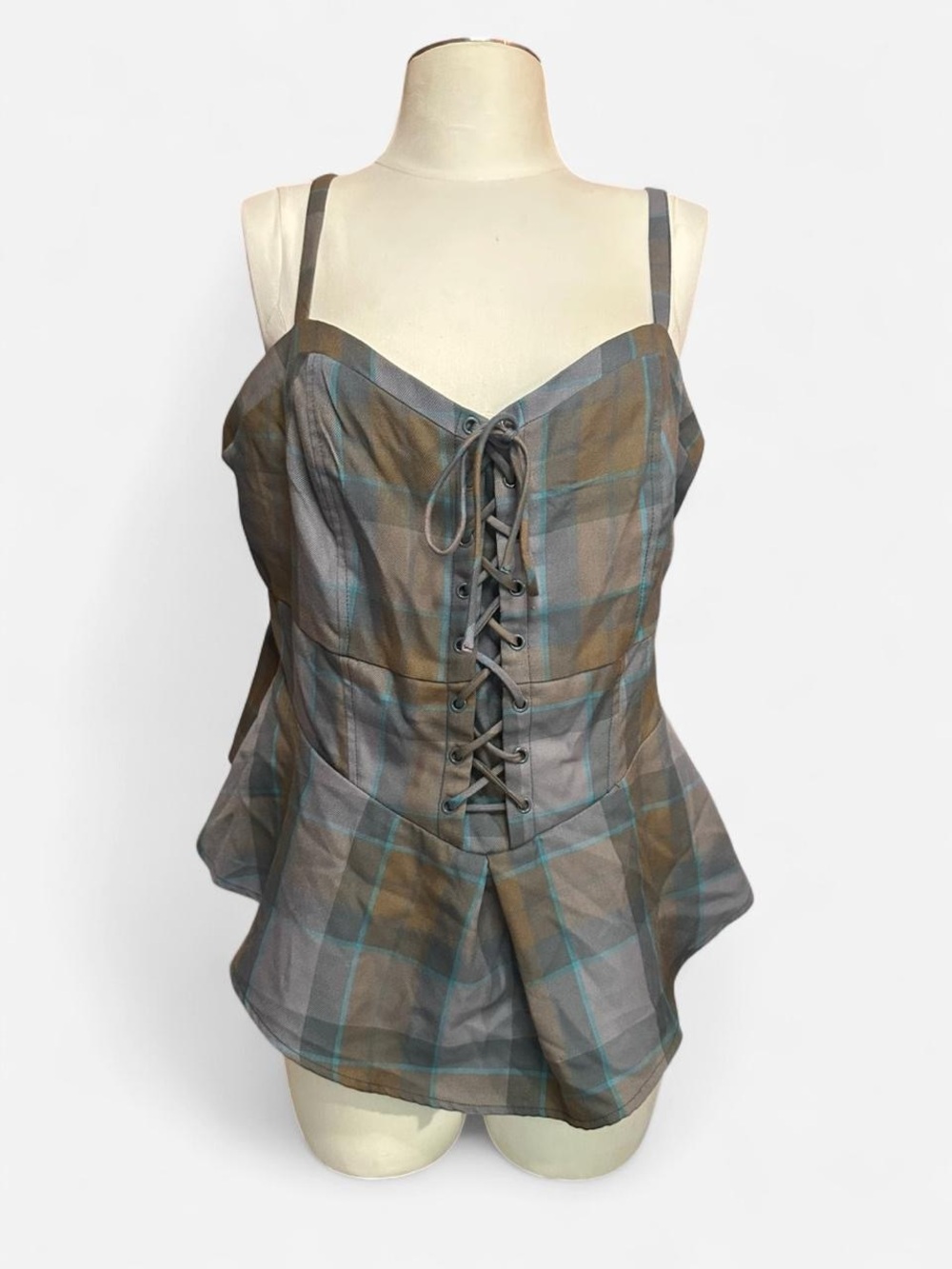 Outlander x Torrid Plaid Accessory with Celtic Corset Detail in Olive & Gray